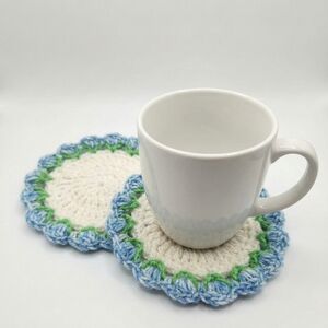 Handcrafted Blue and Green Crochet Coaster Set Of 2